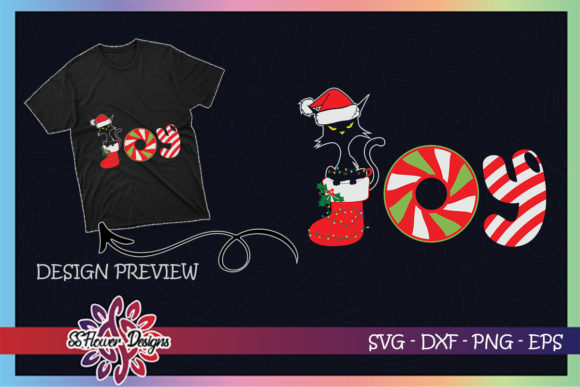 Black Cat Merry Christmas Joy Candy T-Shirt Designs
