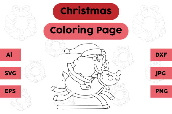 Christmas Coloring Page Santa Claus Deer