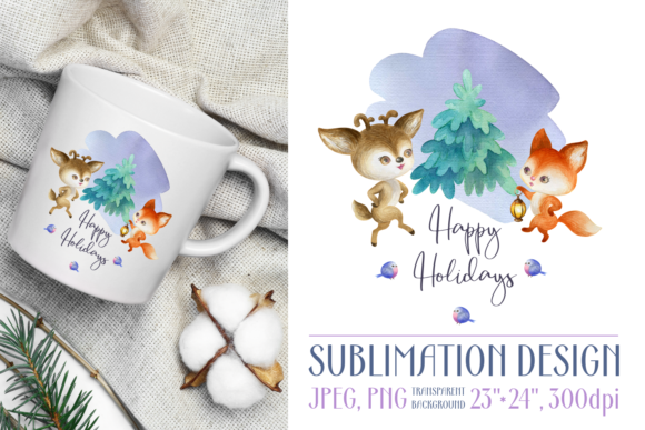 Christmas Design with Deer and Fox for Crafts