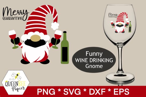 Christmas Gnomes Wine Crafts Graphic Design Asset