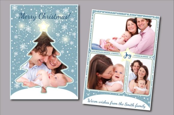 Christmas Tree Family Card Template, PSD for Print Templates