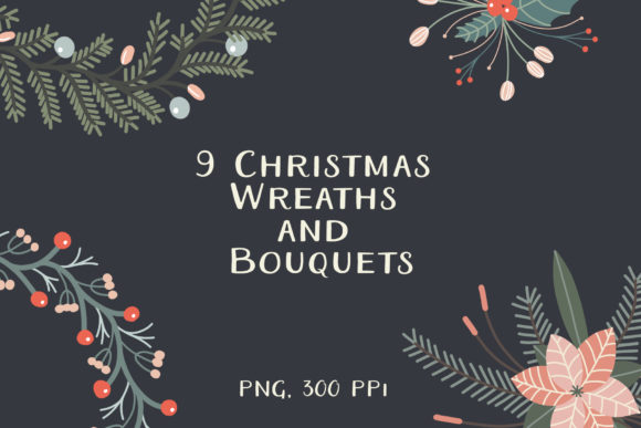 Christmas Wreaths and Bouquets Decorative Elements