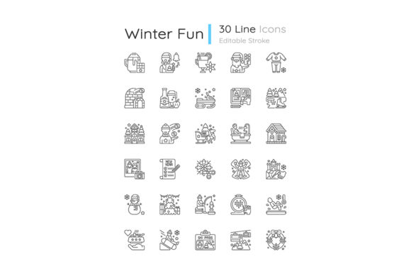 Winter Fun Linear Icons Set for Festive Branding